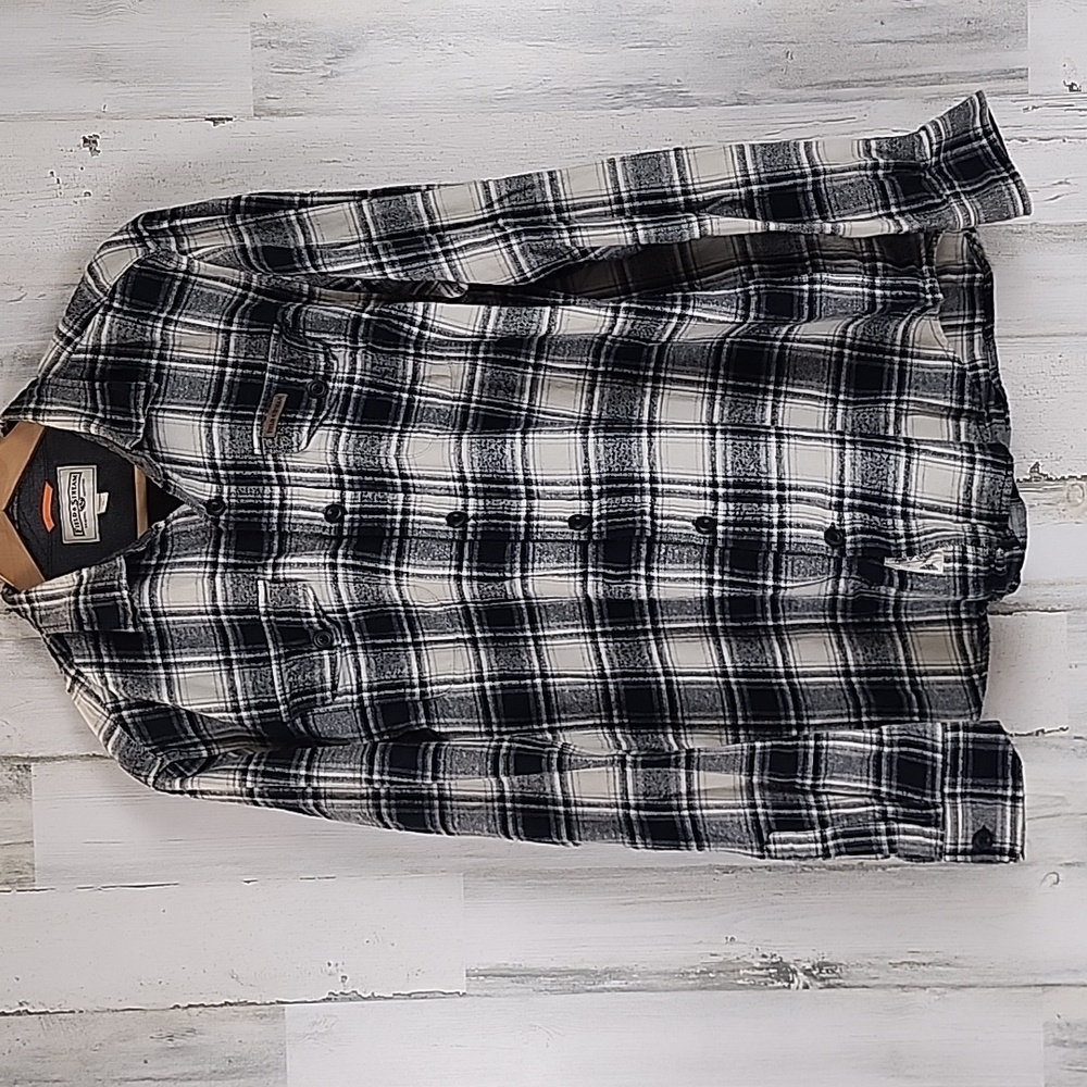 Field & Stream black cream flannel 2 pocket button up shirt Size XL
